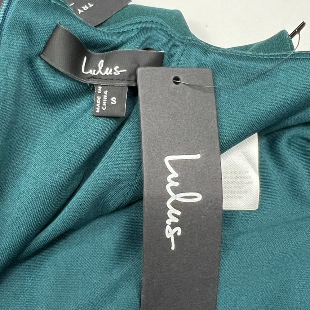 Lulus Teal Green Ruched Maxi Dress NWT Cross Back High Slit Formal Gown S - Picture 6 of 7
